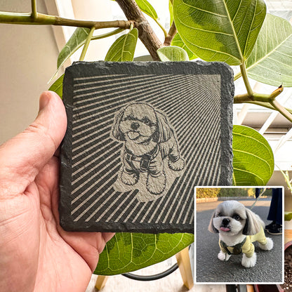 写真から作るオーダーメイド スレートコースター｜イラスト化＆レーザー彫刻